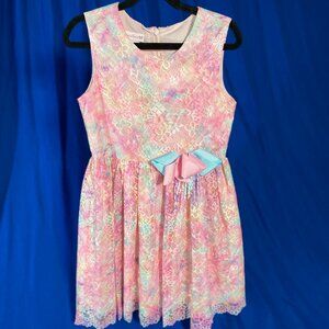 Bonnie Jean Girls Pastel Rainbow Floral Lace Dress Size 10